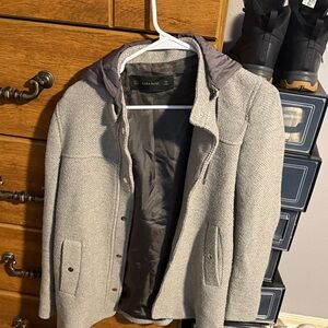 Zara Men's Light Gray Hooded Jacket